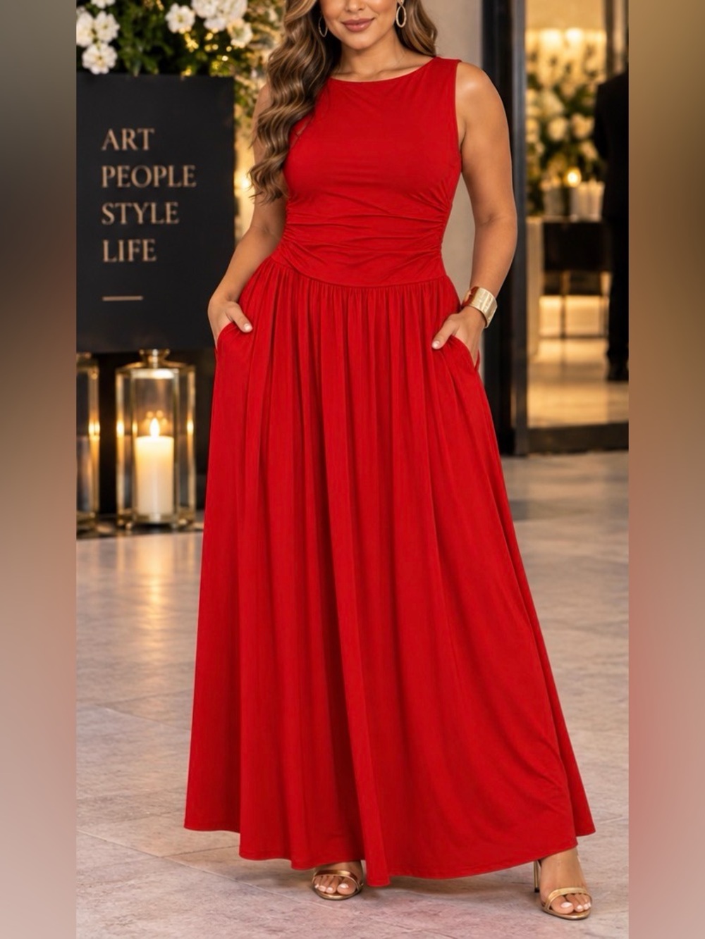 OYS~Elegant Sleeveless Red Maxi Dress. L